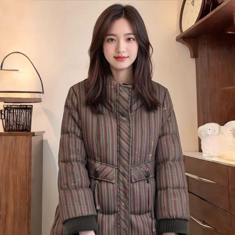 D111新款2025冬季简约气质百搭中长款羽绒服外套女高级羽绒服外套