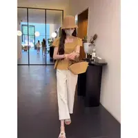 今年流行的夏装套装设计感显瘦短袖衬衫高腰休闲阔腿裤减龄两件套