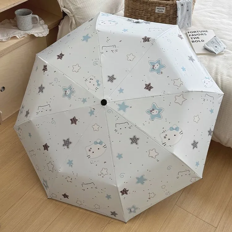 御夏蓝星星Hellokitty雨伞晴雨两用折叠黑胶防晒紫外线学生太阳伞
