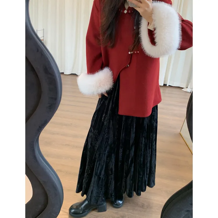 【笑笑专属运补6-8】微胖大码秋冬气质大摆丝绒印花鱼尾半身裙5298