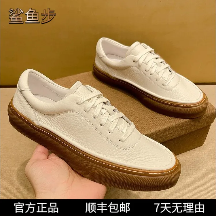 鲨鱼步透气真皮小白鞋软底舒适百搭时尚个性潮流低帮休闲鞋防滑鞋