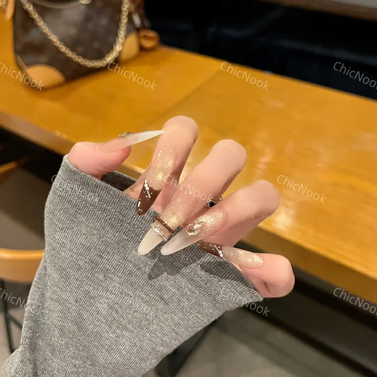 ChicNook·【复古焦糖】原创设计 | 秋日氛围感甄嬛底色渐变穿戴甲