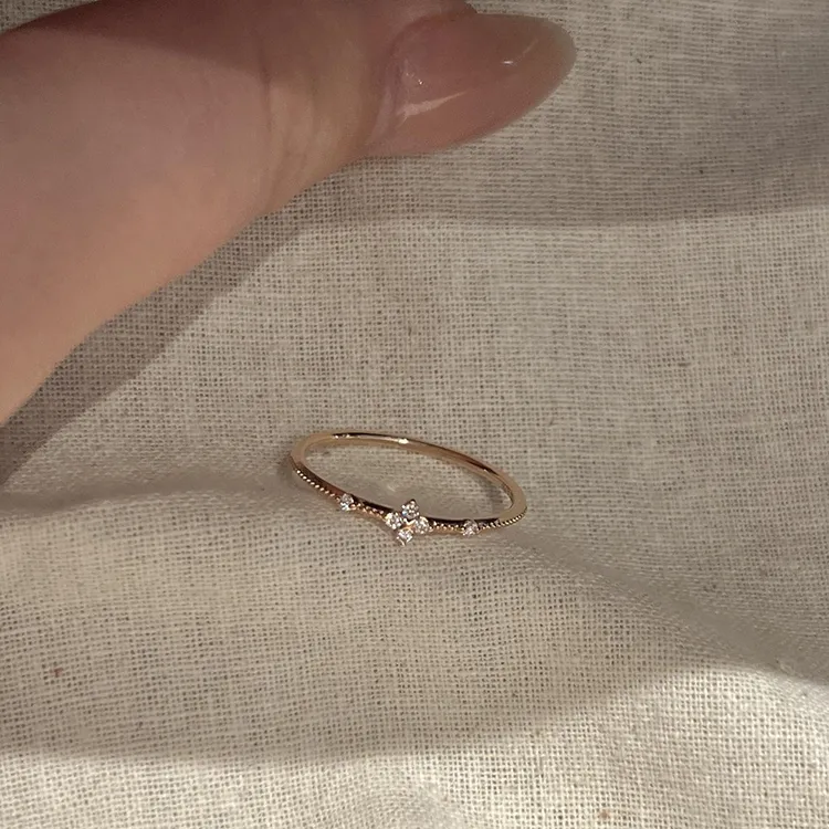 柯柒 铜合金戒指 细闪四叶花戒指女设计感小众可调节开口戒手饰