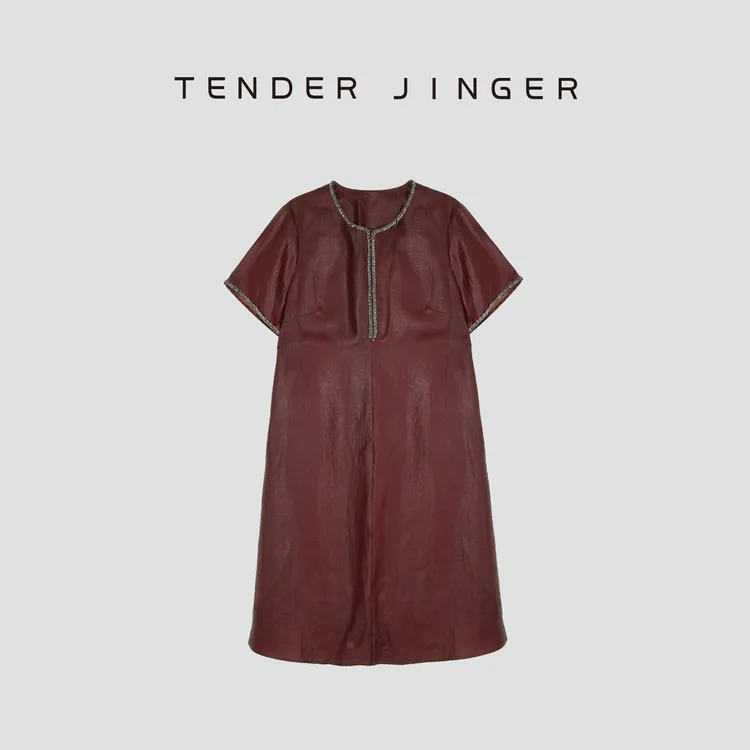 Tender Jinger【黑标】龟纹钉珠香云纱连衣裙T52LAN30843