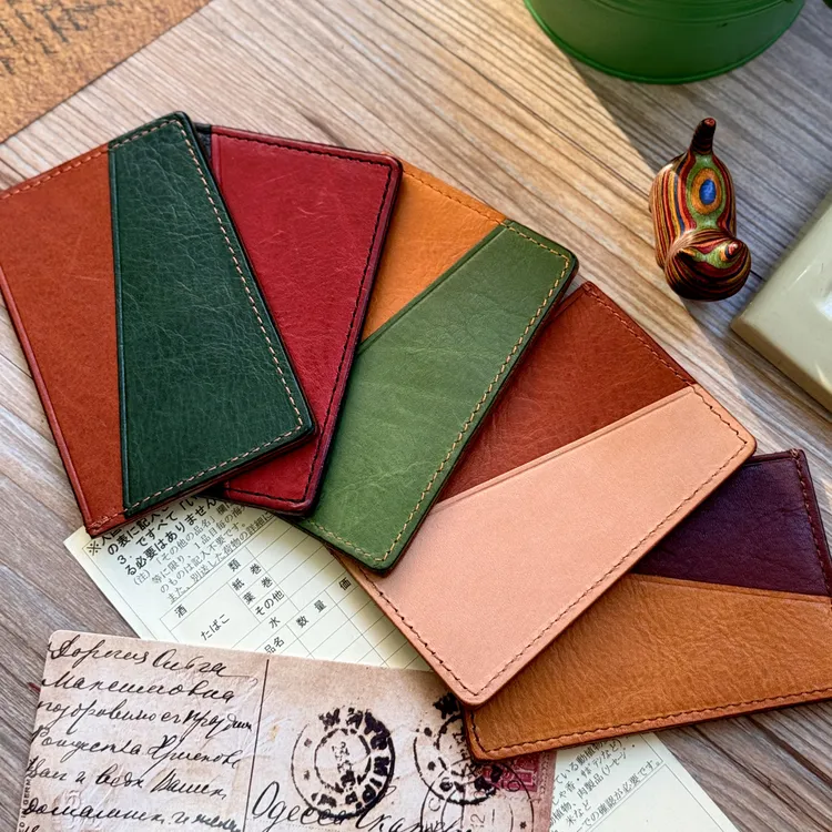 新款真皮撞色卡套牛皮卡包便携小卡套复古小众多卡位轻薄卡套