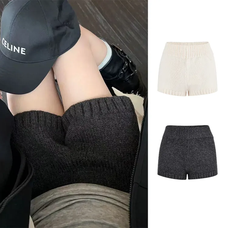 Moses Queen/魔西女王miu系百搭针织短裤秋冬高腰阔腿休闲毛衣裤