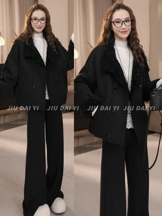 玖黛衣【慕尼黑】冬季立领纯色加绒圈圈毛宽松百搭外套WTP47231