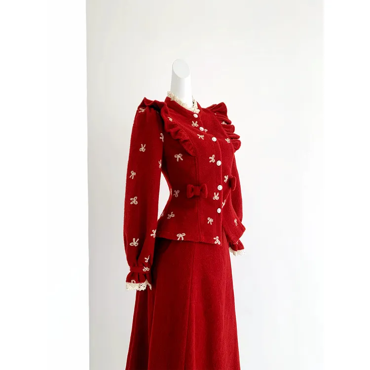 【圣诞礼物】复古中式长袖显瘦气质连衣裙女冬季蓬蓬裙温柔优雅