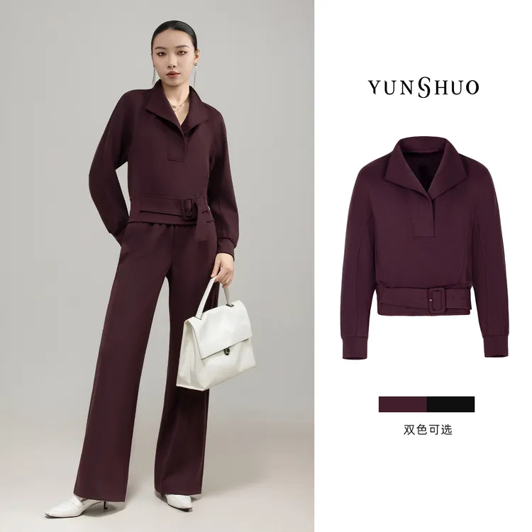 允硕新品琥珀运动风时尚百搭休闲气质长袖宽松短款套头上衣349640