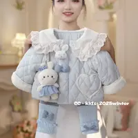 【二棉】儿童装女童冬季女宝宝可爱时尚娃娃领棉服外套+加绒裤25108