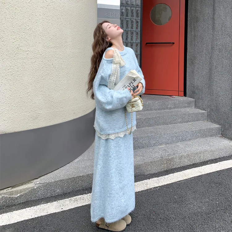 氛围感小众设计露肩上衣半裙2025春秋新款优雅气质温柔风韩版套装