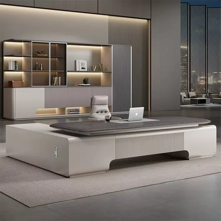 老板桌总裁桌办公桌椅组合简约现代大班台轻奢高档双柜办公老板桌