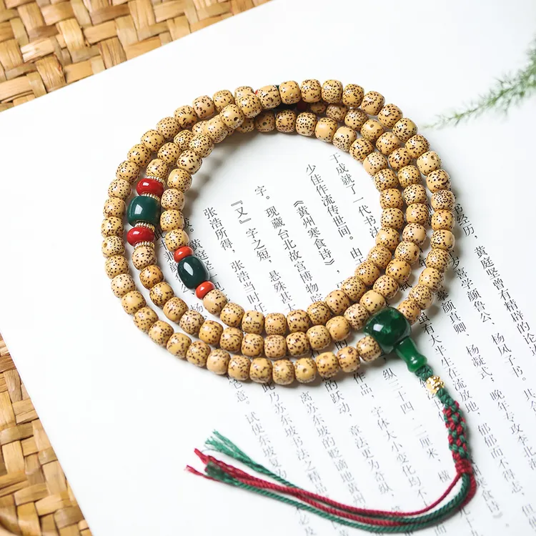 海南星月菩提黄金陈籽老料鸡油黄老型桶108颗配饰款男女多圈手串