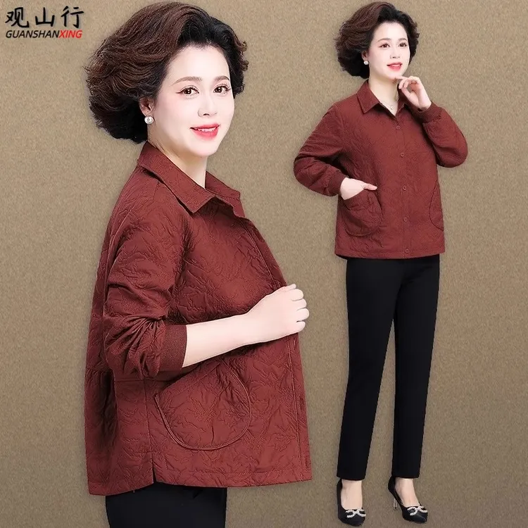 红色外套妈妈秋装2025新款时尚休闲上衣中老年女士衬衫春秋短款