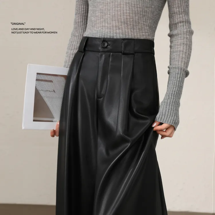 高级感黑色PU皮裤女秋冬季2025年新款高腰显瘦宽松哑光直筒阔腿裤
