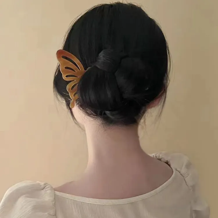 醋酸蝴蝶发簪日常后脑勺发饰夏季清冷2024设计现代头饰绿色小众日