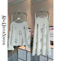 KUN【暮雪沉霜】奢贵氛围 高比例羊驼毛绣珠片雪花米色秋冬套装