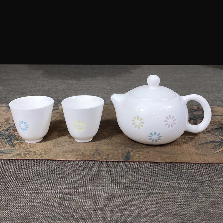 三色玲珑透光西施壶羊脂玉白瓷家用功夫泡茶壶一壶二杯品茗喝茶杯