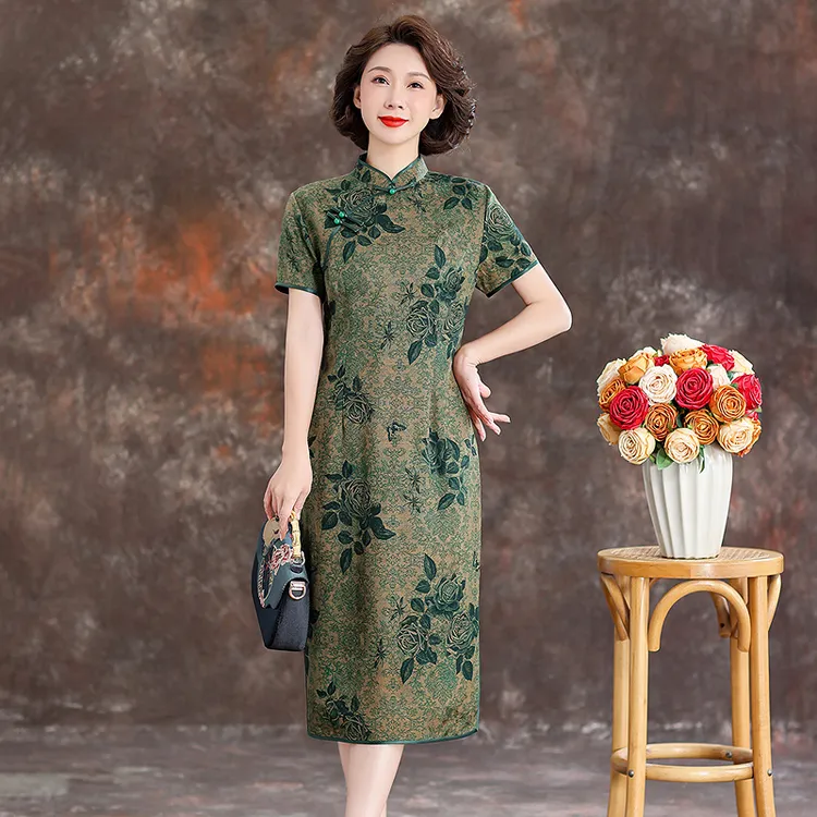 齐黛香云纱新中式连衣裙女2025旗袍新款立领修身显瘦妈妈真丝裙子