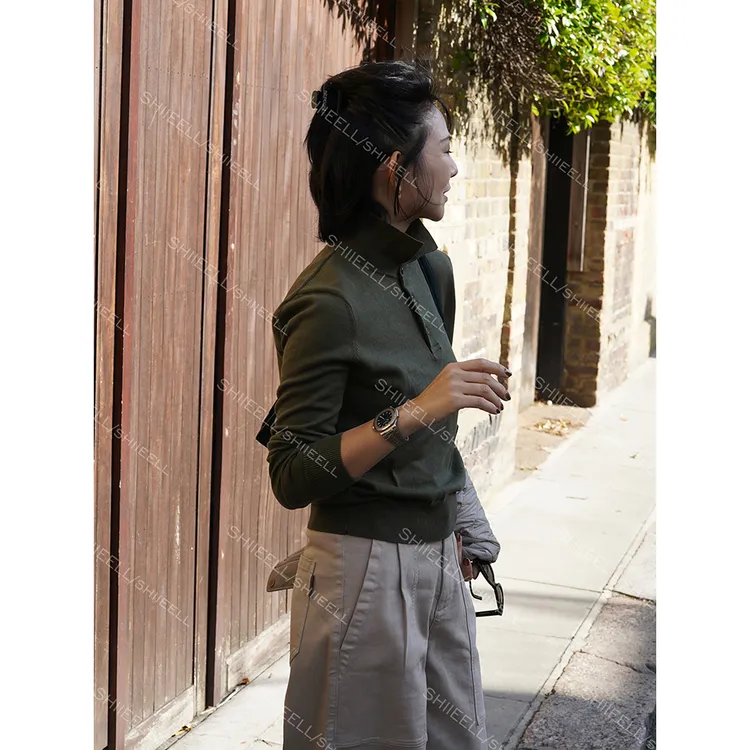 SHIIEELL【皇家橄榄绿】老钱风气质定染绿宽松针织POLO衫T恤Z7467