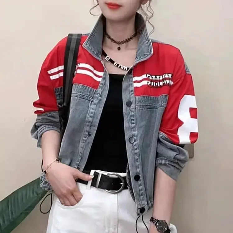 牛仔外套女2025春秋新款欧版时尚潮流撞色拼接设计感百搭夹克上衣