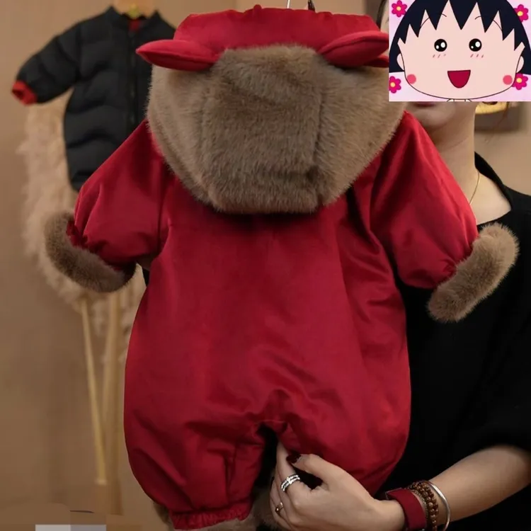 YeeHoO英氏【断码】婴儿冬季国风拜年连体衣宝宝加绒外出服哈衣新生