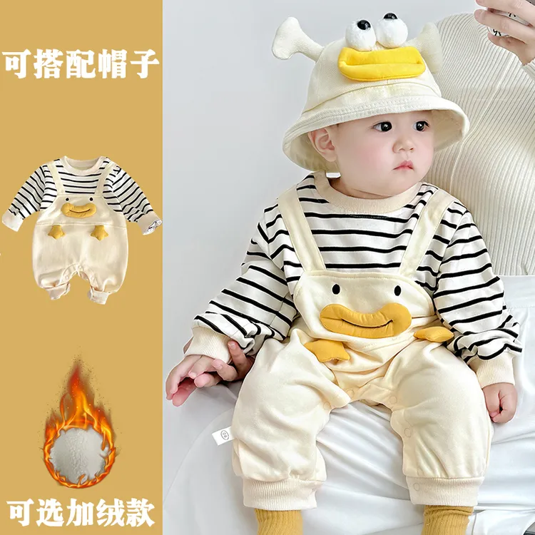 加绒保暖宝宝连体衣秋冬款卡通加棉冬装一体绒打底衫薄绒哈衣室内