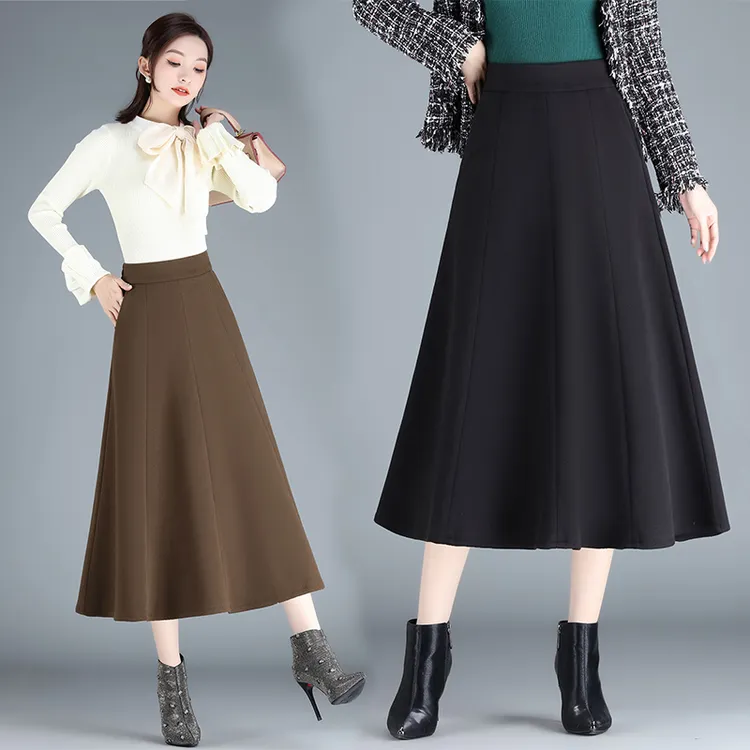 秋冬高腰摆裙a字伞裙气质大码遮肚百搭显瘦中长款毛呢半身裙