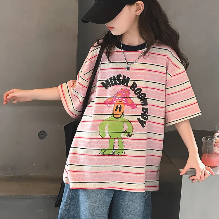 女童套装夏季条纹t恤短袖短裤2025新款儿童裤子牛仔五分裤中大童