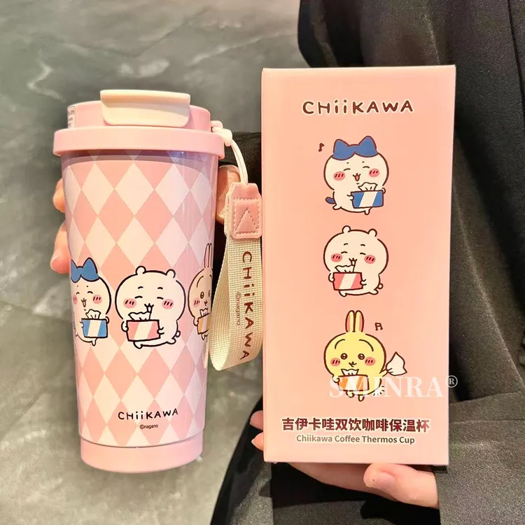 Chiikawa吉伊卡哇联名水杯可爱便携陶瓷内胆保温杯两用保冷咖啡杯