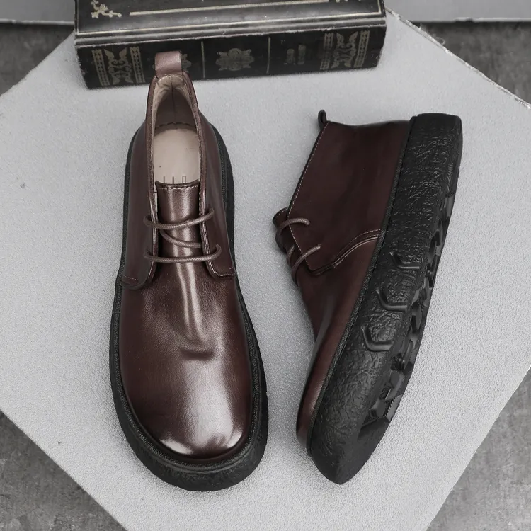 新款重工水洗马皮短靴2025中帮复古马丁靴男士真皮休闲工装皮鞋