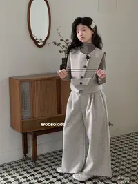 2025冬季新品女童韩版气质细闪马甲打底衫阔腿裤三件套套装899868