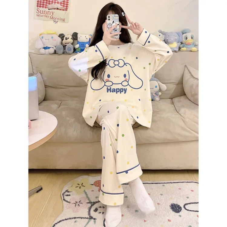 女童睡衣春秋季长袖纯棉高档新款大童卡通薄款玉桂狗儿童家居服