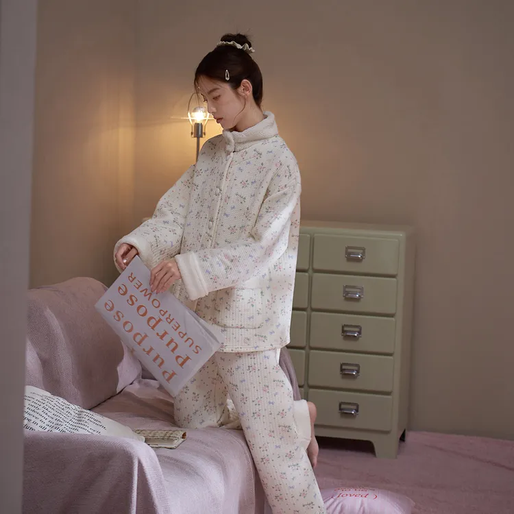 思莉太太【清纯引力】秋冬睡衣女款加厚空气棉甜美碎花小个子居家服