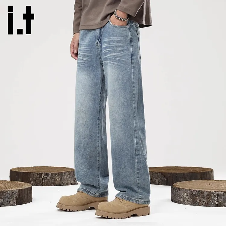 it :CHOCOOLATE直筒牛仔裤男款秋季2025新款水洗做旧垂感宽松长裤