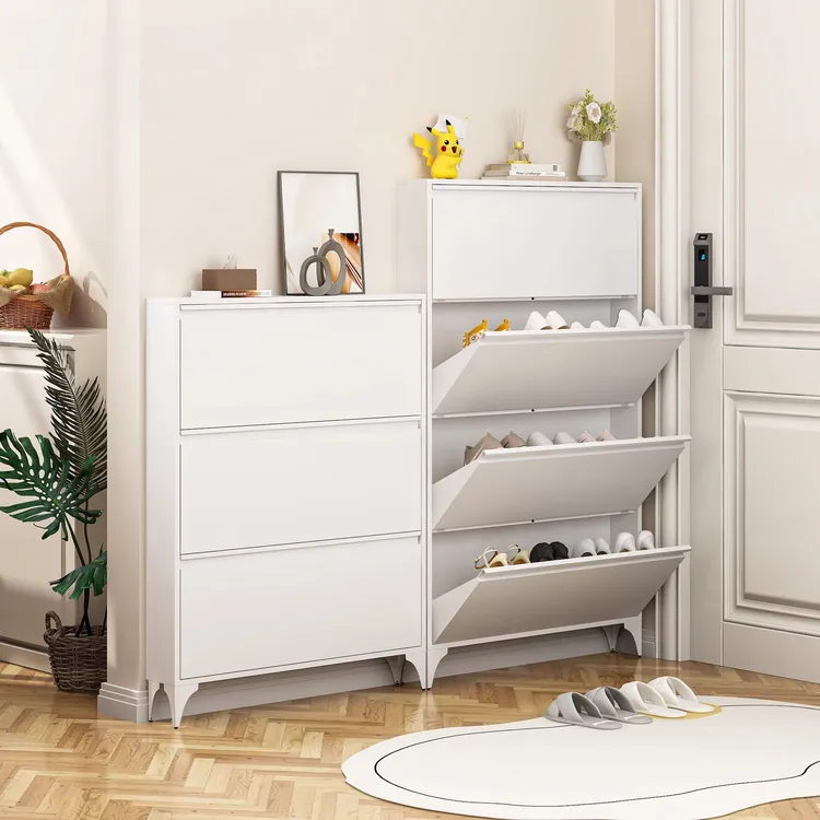 【站脚式】钢制新款鞋柜翻斗式超薄玄关走廊靠墙家用隐形收纳小鞋架