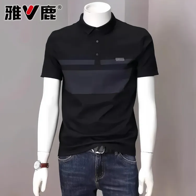 V/雅鹿夏季男士帅气轻奢POLO衫短袖潮牌高端简约休闲潮流翻领体恤