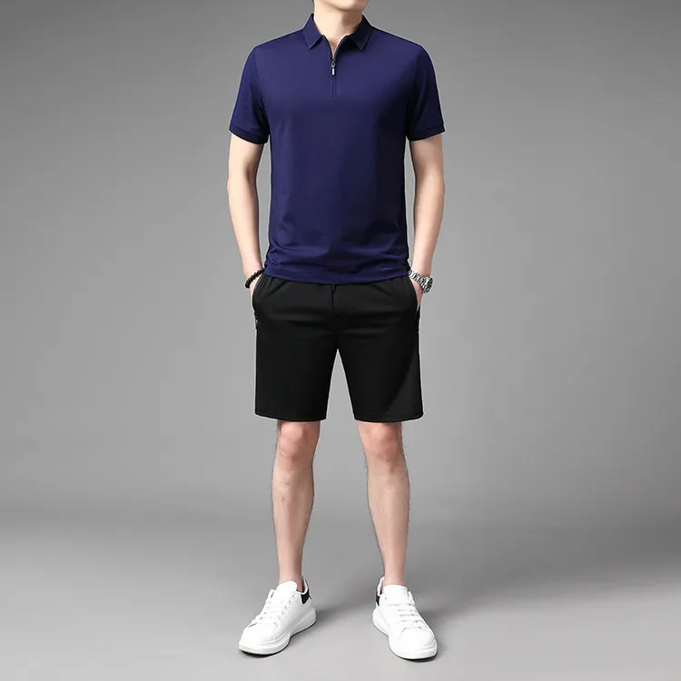 休闲运动套装男装潮流四季流行男士舒适时尚百搭夏季薄款速干翻领