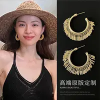 合金耳饰 法式高级质感流苏耳环设计气质大圈耳圈时髦精致耳饰品