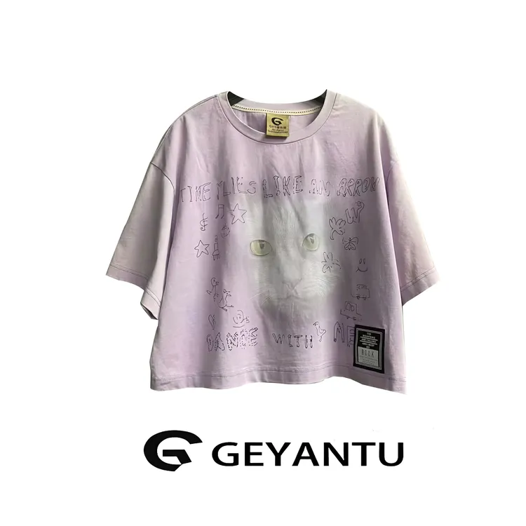 【GEYANTU】663时尚夏季宽松潮流印花设计师圆领重工百搭休闲T恤