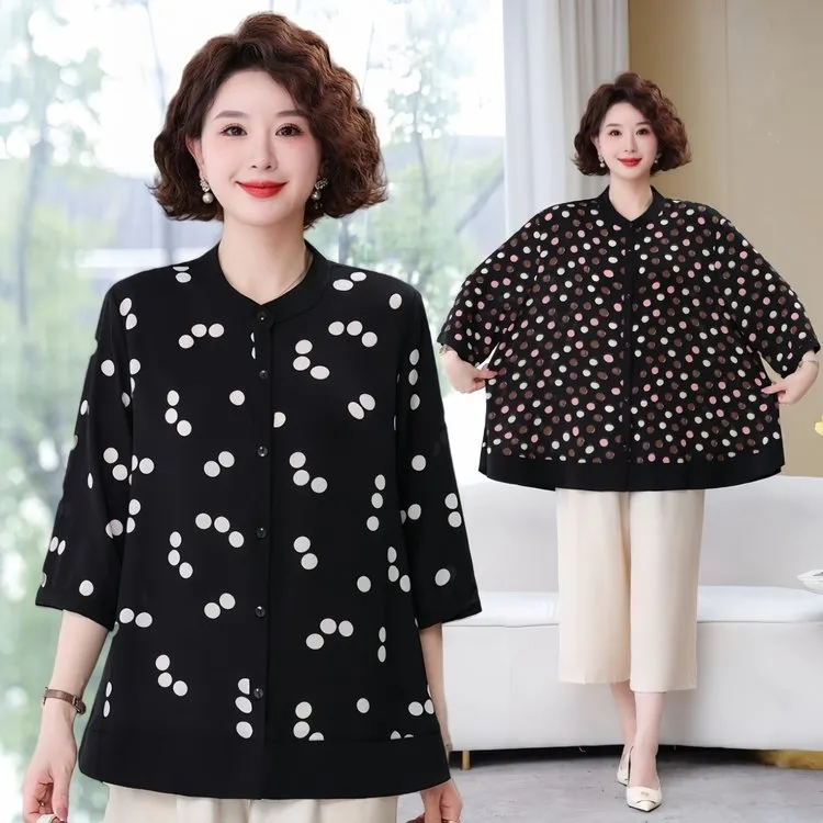 大码夏季妈妈装 夏季短袖开衫薄款洋气中老年短袖时尚宽松气质