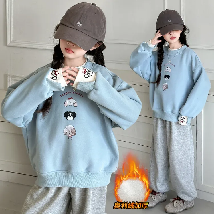 女童加绒卫衣秋冬2025新款儿童韩系加厚衣服女孩大童冬装长袖上衣