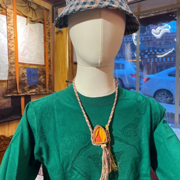 925银布艺银制品 银色德格印经院手工制作擦擦大乐莲师朱砂红项链