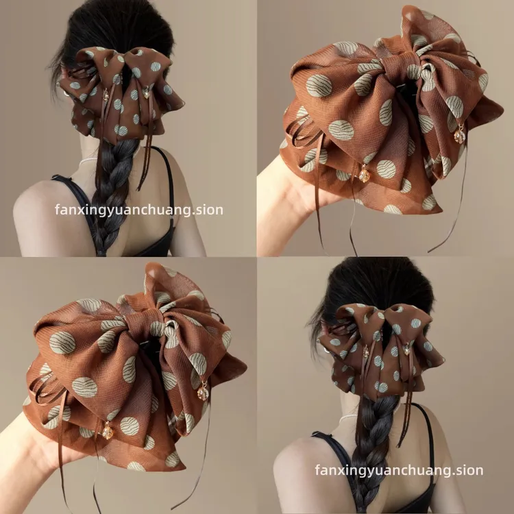 韩国高级感波点蝴蝶结优雅半扎抓气质后脑勺女夏天发夹马尾夹发卡
