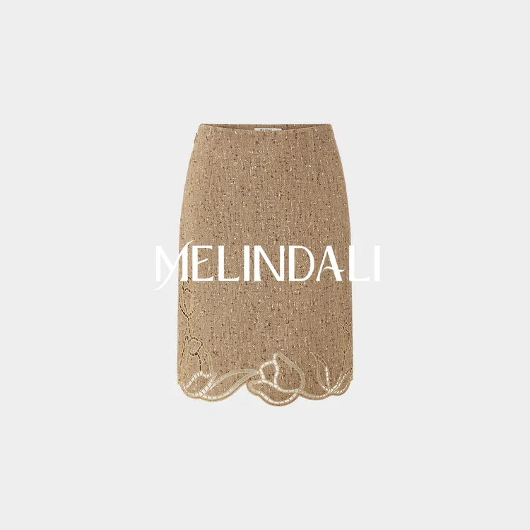 Melinda Li【太妃糖】梦颖私服贵气感流金咖定位郁金香绣花直筒半裙