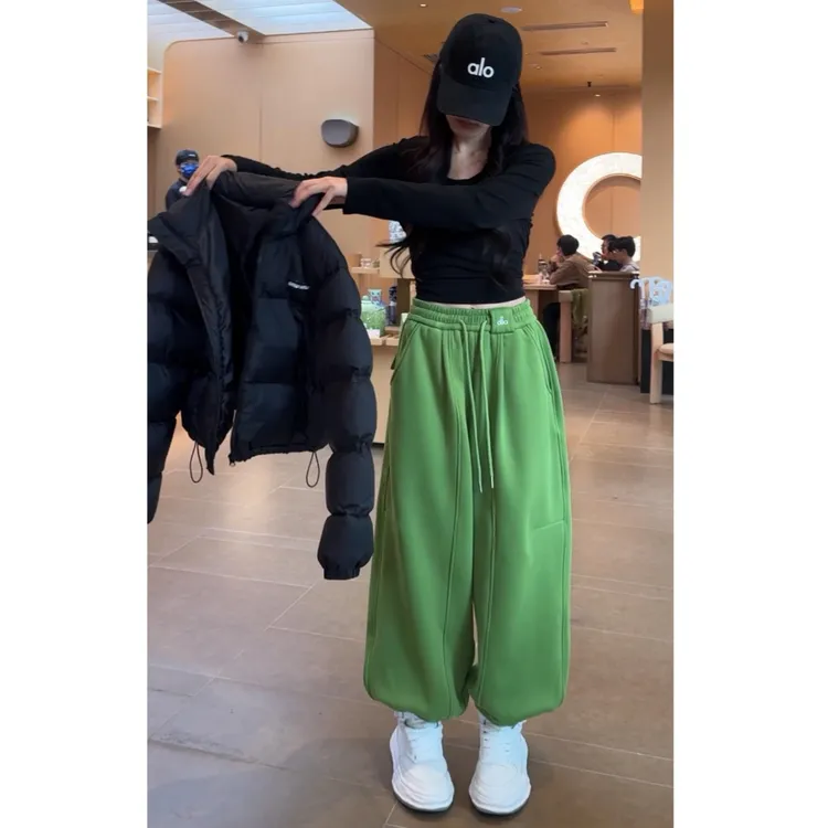 秋冬加绒加厚高腰显瘦宽松灯笼束脚卫裤