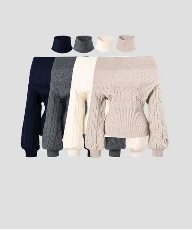 轻奢感纱线厚织挂脖一字肩毛衣女#8991