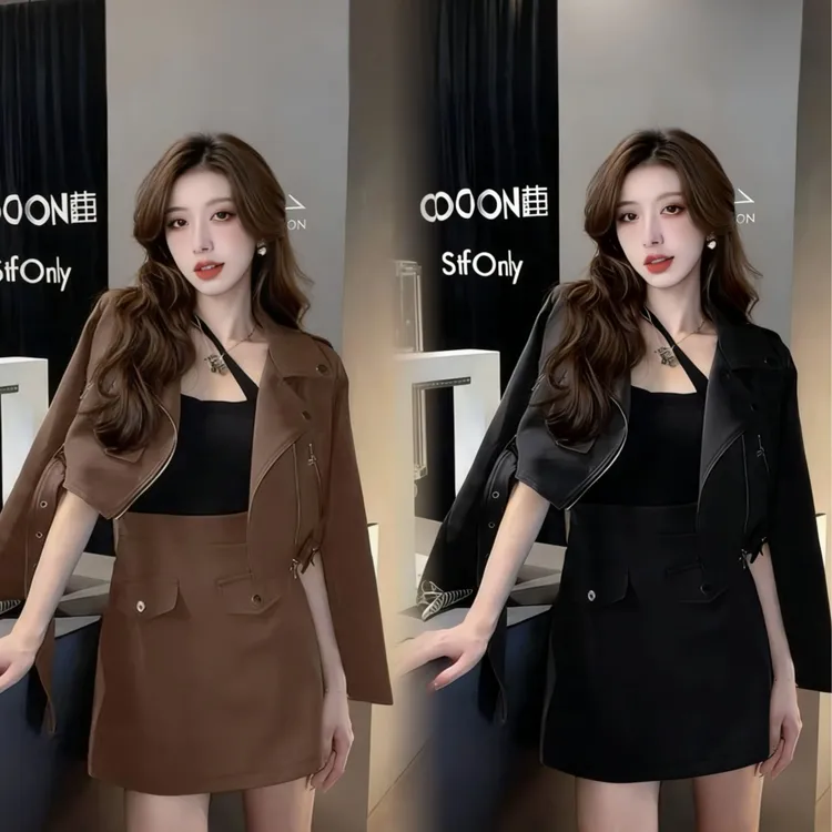 【木子】【两件套】【有裤里】春秋时尚炸街外套+半身裙两件套QY0040