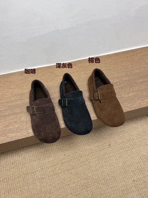 899-19A真皮冬季保暖勃肯鞋圆头中年休闲板鞋复古舒适秋冬季女鞋