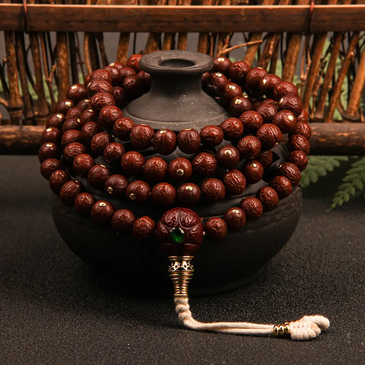 藏传天然酸枣核108颗包浆国产小凤眼菩提手串正圆男女款文玩脖挂